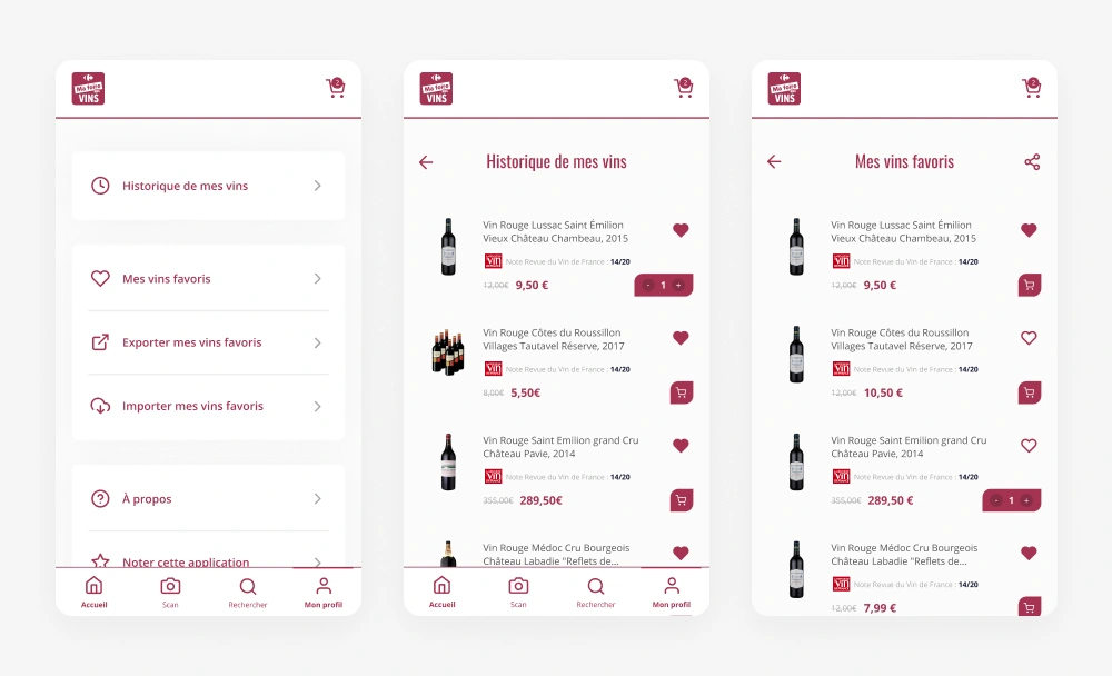 Écran du profil utilisateur de l&rsquo;application Ma Foire aux Vins