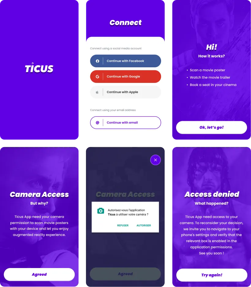 Présentation des écrans d&rsquo;onboarding de l&rsquo;app Ticus